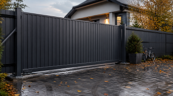 Откатные ворота из профнастила для частного дома